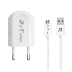 Network charger, DeTech, DE-11M, 5V/1A 220A, Universal, 1 x USB, Micro USB cable, 1.0m, White - 14115