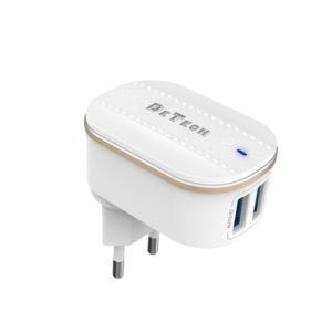 Network charger DeTech DE-15, 5V/3.1A, 220V, 2 x USB, White - 40095