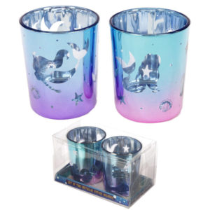 Glass Candleholder Set of 2 - Mermaid Design