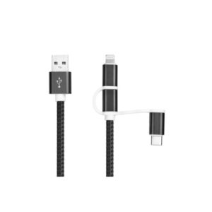 iS DATA CABLE 3 in 1 LACE MICRO USB/TYPE C/LIGHTNING black