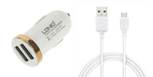 Car socket charger, LDNIO DL-C22, 5V/2.1A, Universal , 2xUSB, With Micro USB cable, White, Black - 14379
