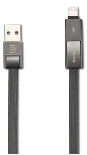 καλώδιο δεδομένων 2 σε 1, micro USB Iphone Lightning, Remax Strive RC-042t, Μαύρο - 14335