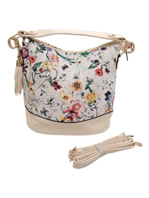 Γυναικεία τσάντα με floral σχέδιο ΑΣΠΡΟ/ΜΠΕΖ