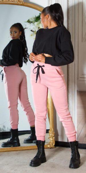 Γυναικείο Παντελόνι Φόρμας Ροζ με Λάστιχο ΡΟΖ