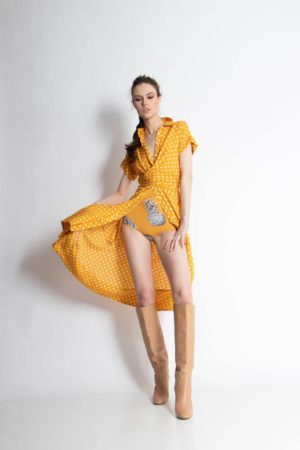 Φόρεμα Eleria Cortes polka dots white-mustard