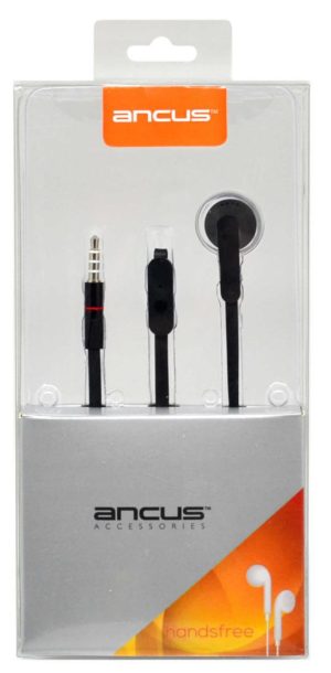 Hands Free Ancus Zeno Mono 3.5mm για Apple-Samsung-HTC-Sony Μαύρο με Καλώδιο Πλακέ και Πλήκτρο Απάντησης