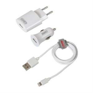 L3894.3/T Καλώδιο Φορτισης / Συγχρονισμού USB για Apple 100cm 8pin με αντάπτορα USB αναπτήρα 12V/24V και αντάπτορα 220V