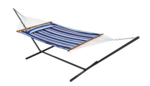 Αιώρα διπλή ύφασμα βαμβακερό πολύχρωμο ριγέ με ξύλο 200x140cm και μαξιλάρι για camping παραλία πισίνα