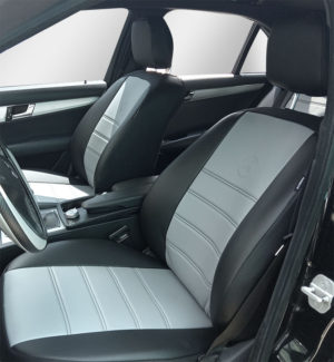 Καλύμματα καθισμάτων μαύρα-γκρι τεχνόδερμα για Mercedes C-Class W204 11τμχ