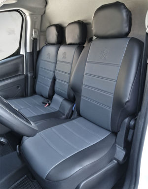 Καλύμματα καθισμάτων μαύρο-ανθρακί για Peugeot Partner II τεχνόδερμα (9τμχ)