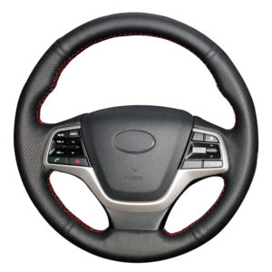 Ραφτό κάλυμμα τιμονιού Hyundai i20 (II) / Accent V (HC) με κόκκινη κλωστή