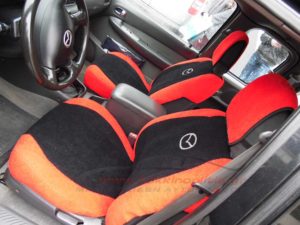 Ημικαλύμματα καθισμάτων κόκκινο-μαύρο πετσετέ με σήμα Mazda (4τμχ)