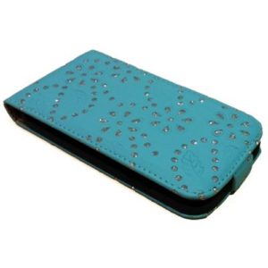 Θήκη κινητού για Samsung S4 πορτοφόλι με στρασάκια sky blue