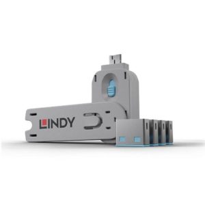 USB port blocker Lindy 1 key 4 blocks blue