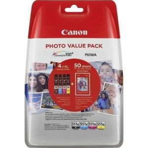 Μελάνι Canon CLI-551XL photo value pack & φωτογραφικό χαρτί 50 φύλλα