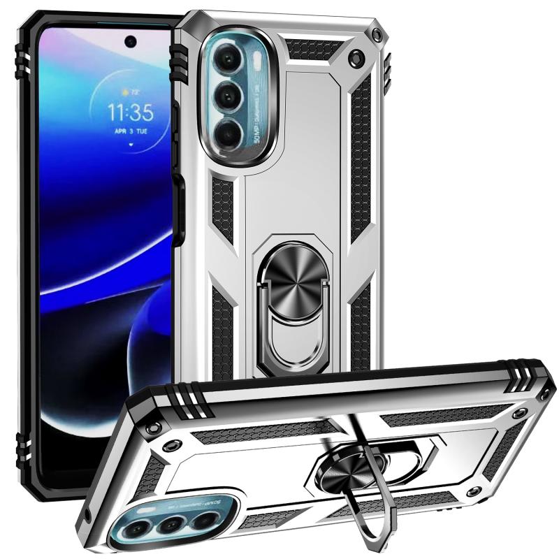 For Motorola Moto G 5G 2022 Shockproof TPU + PC Holder Phone Case(Silver) (OEM)