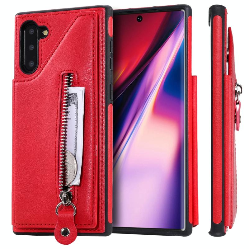 For Galaxy Note 10 Solid Color Double Buckle Zipper Shockproof Protective Case(Red) (OEM)