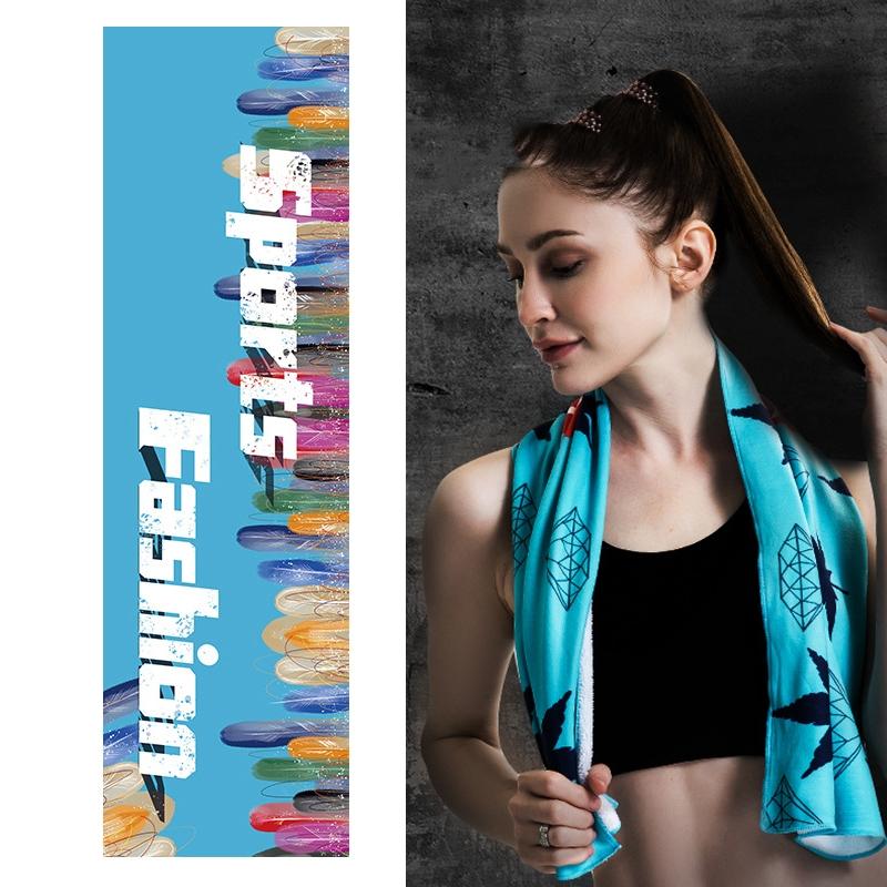 Fitness Cold Towel Outdoor Sports Cooling Quick-Drying Towel, Size: 100 x 30cm(Blue Feather) (OEM)