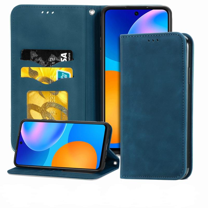 For Huawei P smart 2021 Retro Skin Feel Business Magnetic Horizontal Flip Leather Case(Blue) (OEM)