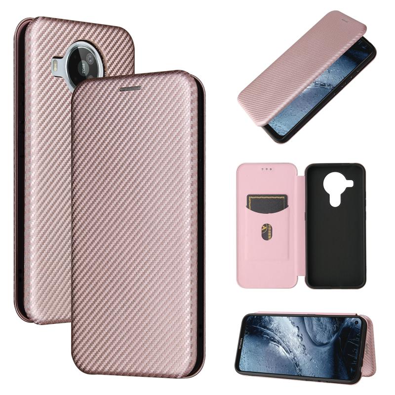 For Nokia 7.3 Carbon Fiber Texture Horizontal Flip TPU + PC + PU Leather Case with Card Slot(Pink) (OEM)