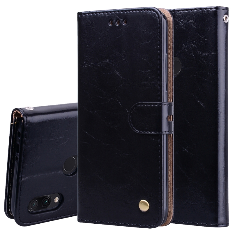 Business Style Oil Wax Texture Horizontal Flip Leather Case for Xiaomi Redmi Note7, with Holder & Card Slots & Wallet(Black) (OEM)