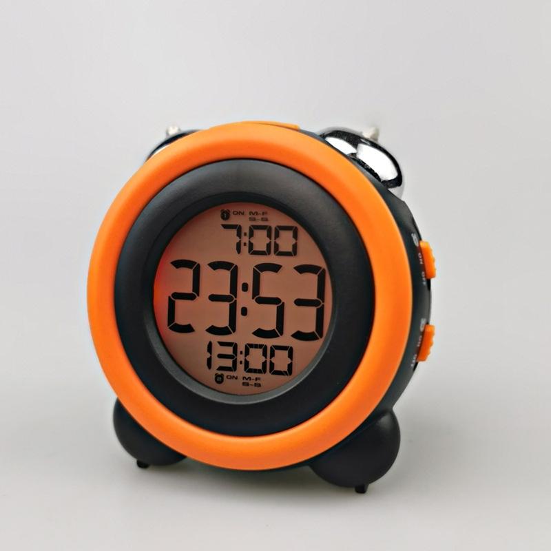 0705 Big Volume Simple Three-Dimensional LED Alarm Clock Mute Luminous Electronic Clock(Black Shell Orange) (OEM)