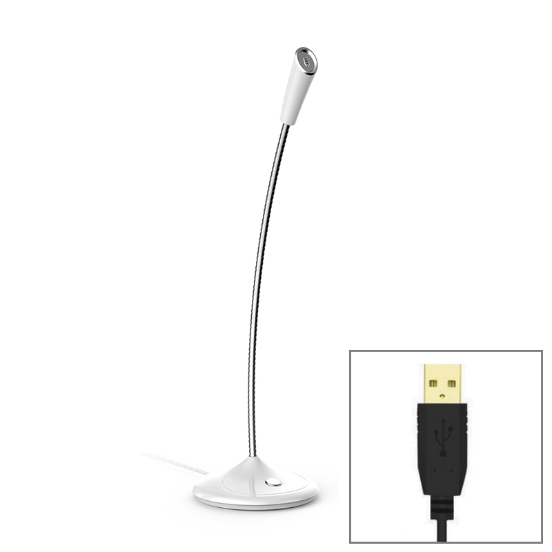 BK Desktop Gooseneck Adjustable USB Wired Audio Microphone, Built-in Sound Card, Compatible with PC / Mac for Live Broadcast, Show, KTV, etc.(White) (OEM)