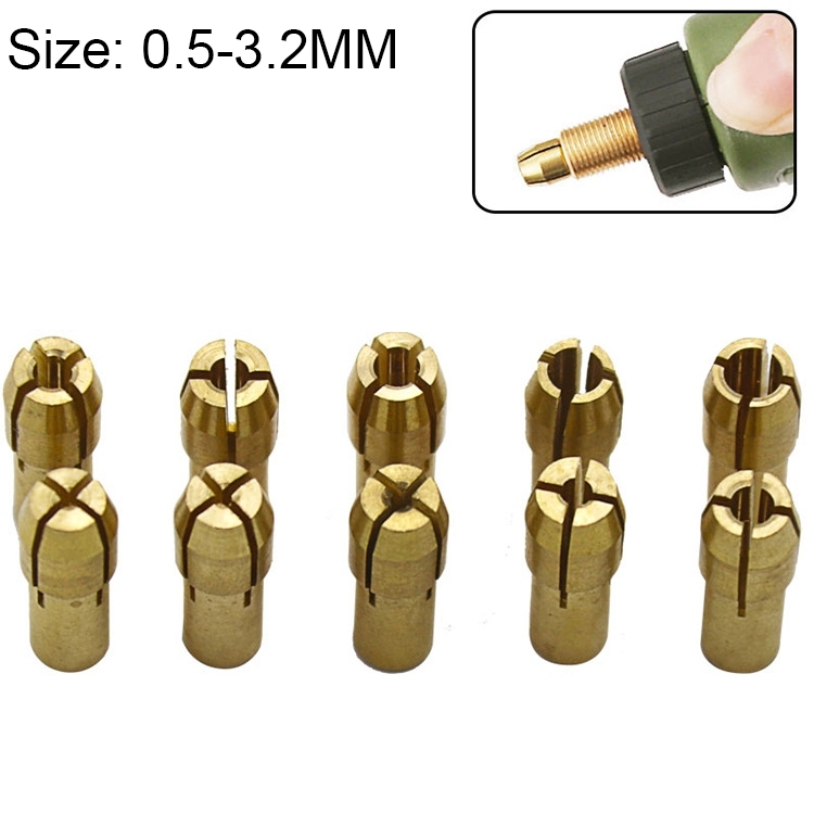 10 in 1 Three-claw Copper Clamp Nut for Electric Mill Fittings，Bore diameter: 0.5-3.2mm (OEM)