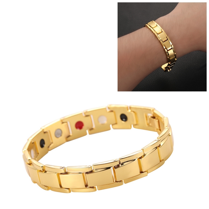 Men Detachable Titanium Steel Magnetic Therapy Bracelet Jewelry(Gold) (OEM)
