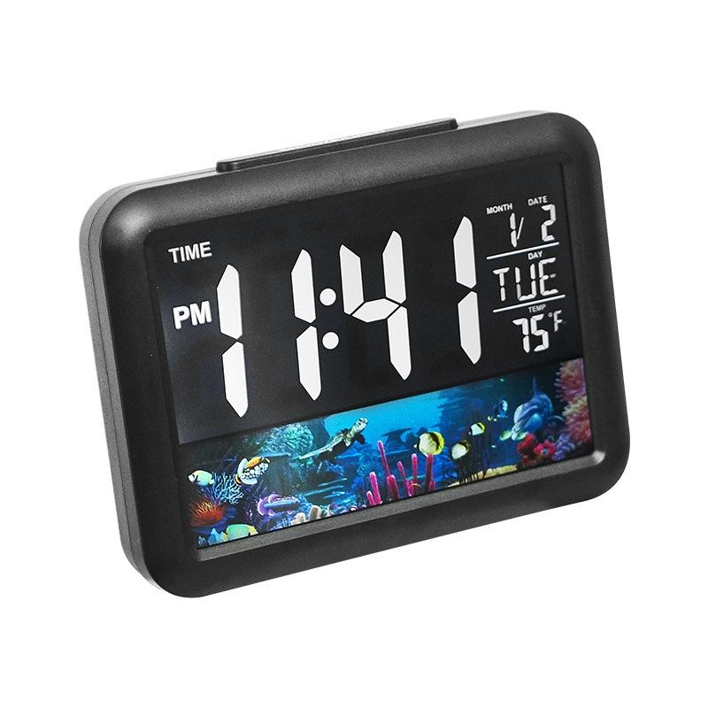 Color Screen Children Electronic Alarm Clock LCD Bedside Alarm Clock(Black Shell Turtle) (OEM)
