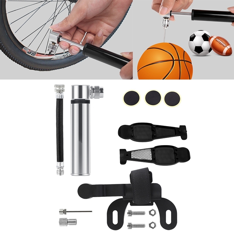 Manual Mini Portable Bicycle Aluminum Alloy Pump + Plastic glue-free tire patch + Tire lever (Silver) (OEM)
