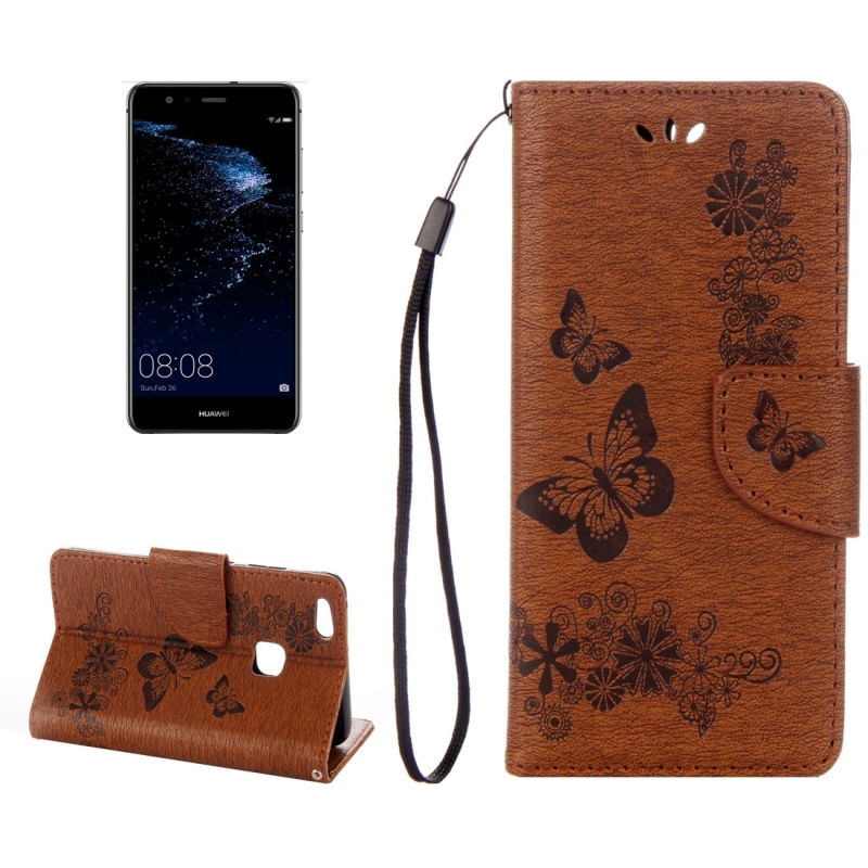 For Huawei P10 Lite Butterflies Embossing Horizontal Flip Leather Case with Holder & Card Slots & Wallet & Lanyard (Brown) (OEM)