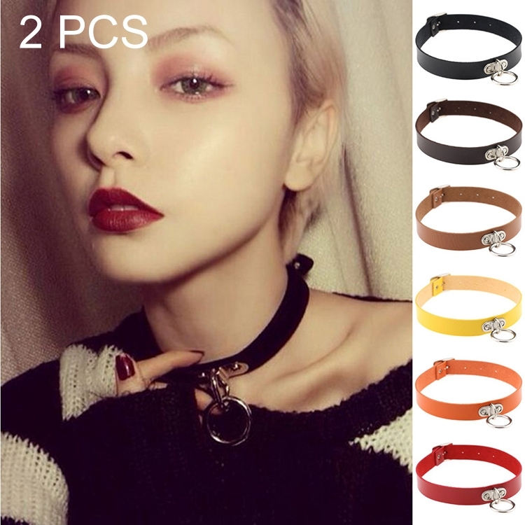 2 PCS Harajuku Punk Style Rivets Heart Lock Collar Fashion Trendy Leather Necklace, Random Color Delivery (OEM)