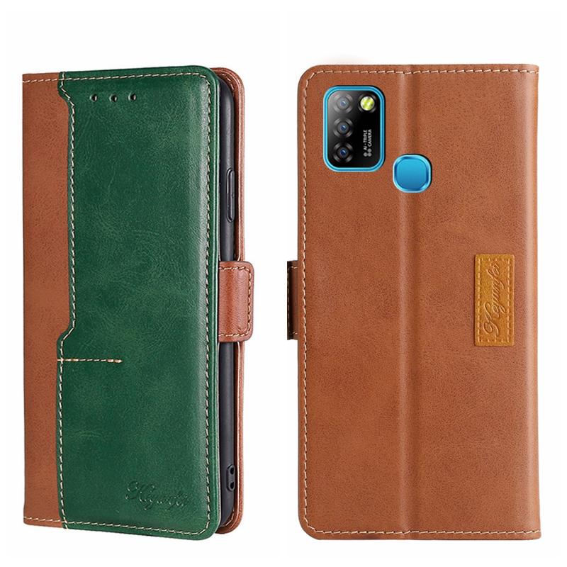 For Infinix Hot 10 Lite/Smart 5 X657 Contrast Color Side Buckle Leather Phone Case(Light Brown + Green) (OEM)