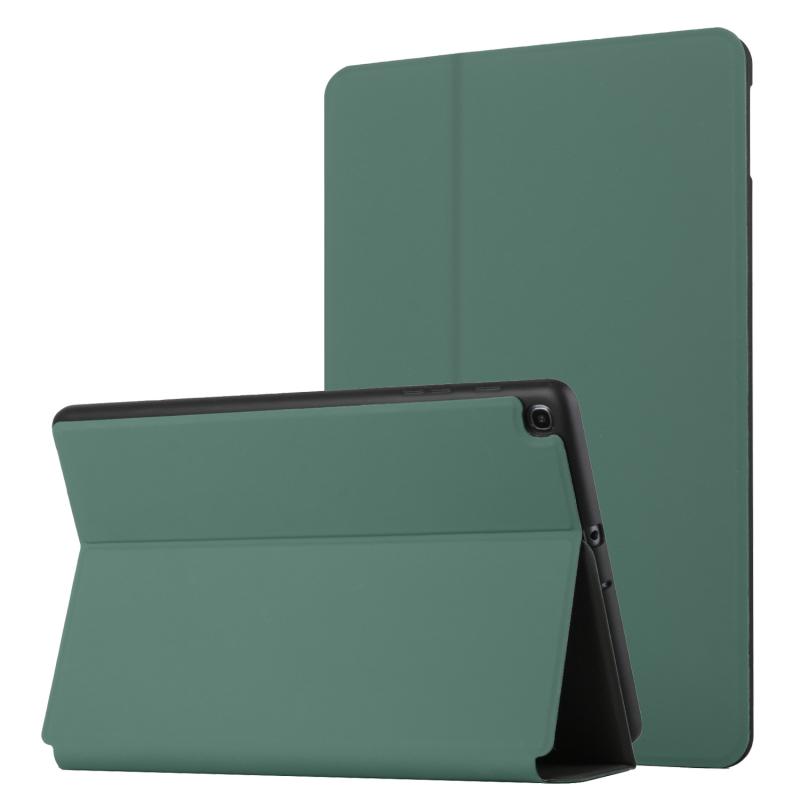 For Samsung Galaxy Tab A 10.1 2019 T515/T510 Dual-Folding Horizontal Flip Tablet Leather Case with Holder (Dark Green) (OEM)