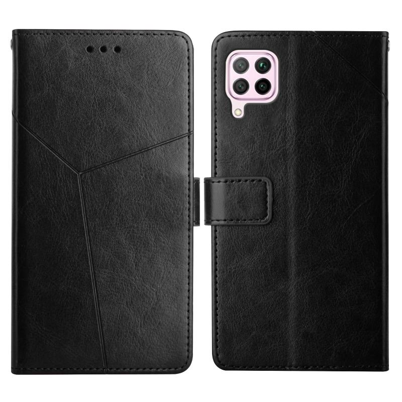 For Huawei P40 Lite Y Stitching Horizontal Flip Leather Phone Case with Holder & Card Slots & Wallet & Photo Frame(Black) (OEM)