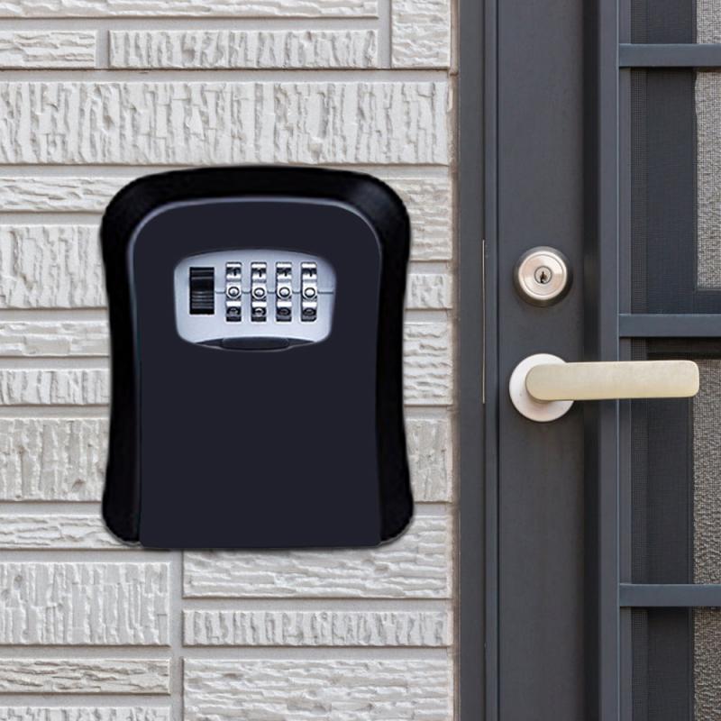 Password Lock Metal Storage Box Door Security Box Wall Cabinet Key Safety Box(Black) (OEM)