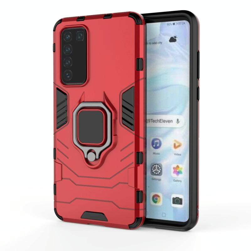 For Huawei P40 PC + TPU Shockproof Protective Case with Magnetic Ring Holder(Red) (OEM)