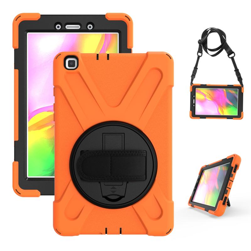 For Samsung Tab A 8.0(2019) T290 / T295 Shockproof Colorful Silicone + PC Protective Case with Holder & Hand Grip Strap(Orange) (OEM)