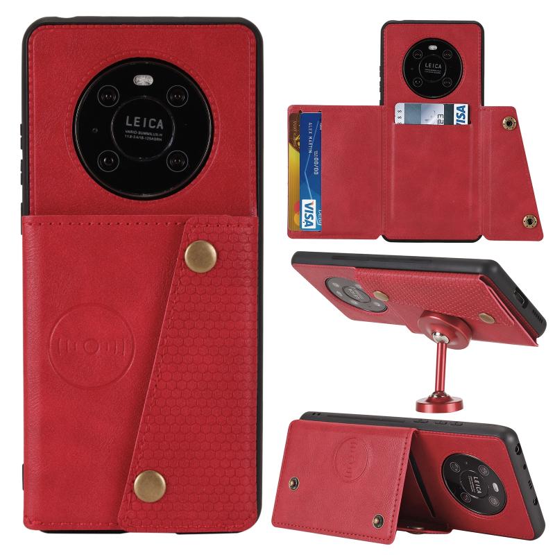 For Huawei Mate 40 Pro Double Buckle PU + TPU Shockproof Magnetic Protective Case with Card Slot & Holder(Red) (OEM)