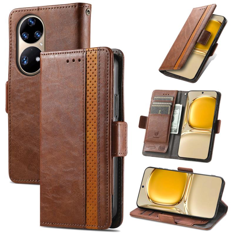 For Huawei P50 CaseNeo Business Splicing Dual Magnetic Buckle Horizontal Flip PU Leather Case with Holder & Card Slots & Wallet(Brown) (OEM)