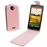Crocodile Texture Vertical Flip Holster Leather Case for HTC One X / Edge / S720e (Pink) (OEM)