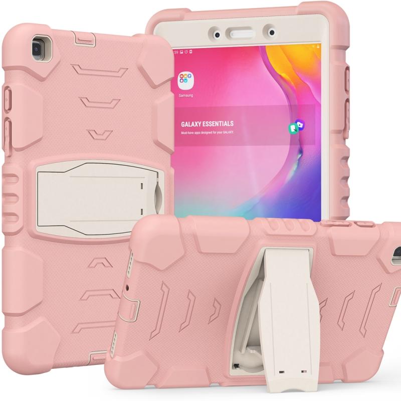 For Samsung Galaxy Tab A8.0 2019 T290 3-Layer Protection Screen Frame + PC + Silicone Shockproof Combination Case with Holder(Cherry Blossoms Pink) (OEM)