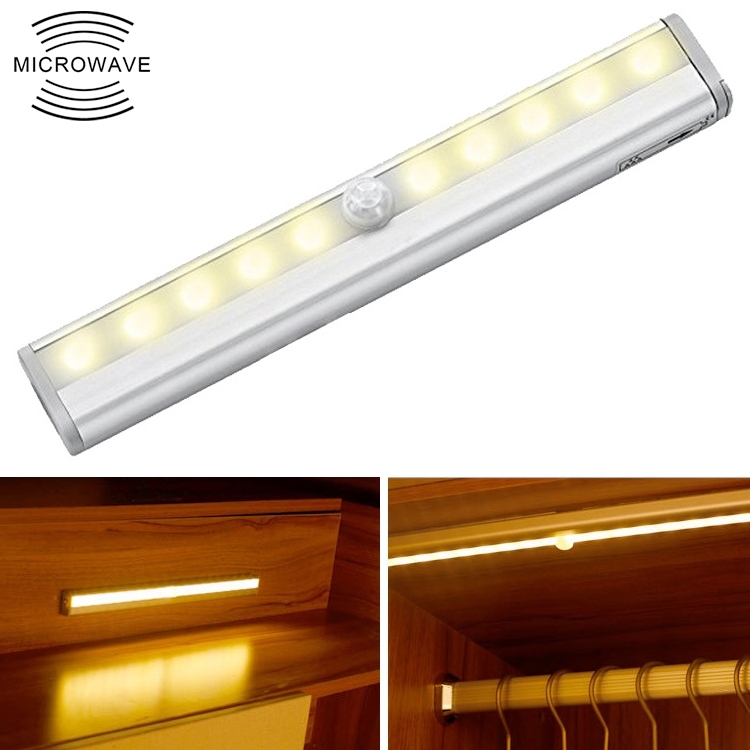 0.8W 10 LEDs Warm White Light Narrow Screen Intelligent Human Body Sensor Light LED Corridor Cabinet Light, USB Charging Version (OEM)
