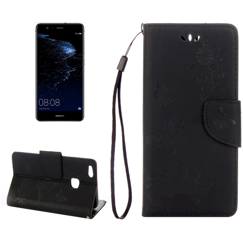 For Huawei P10 Lite Butterflies Embossing Horizontal Flip Leather Case with Holder & Card Slots & Wallet & Lanyard (Black) (OEM)