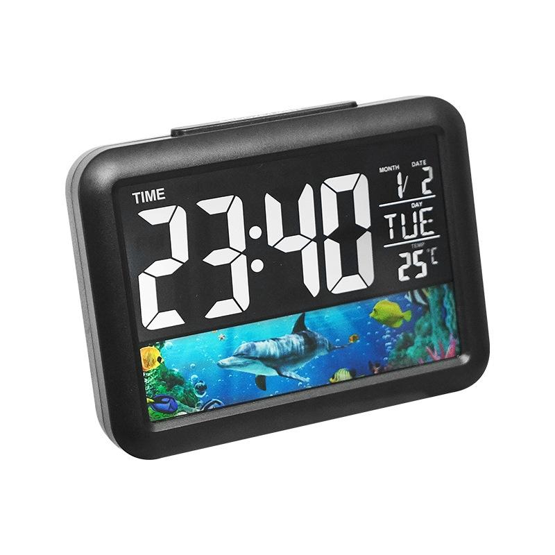 Color Screen Children Electronic Alarm Clock LCD Bedside Alarm Clock(Black Whale) (OEM)