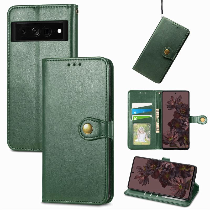 For Google Pixel 7 5G Retro Solid Color Buckle Leather Phone Case(Green) (OEM)