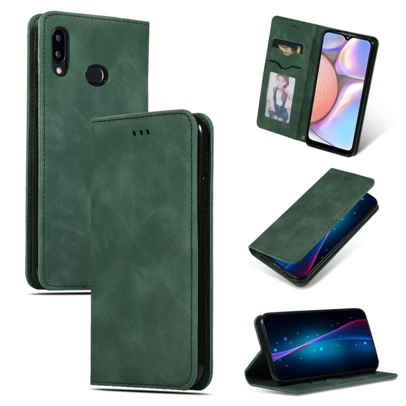 For Galaxy A10S Retro Skin Feel Business Magnetic Horizontal Flip Leather Case(Army Green) (OEM)