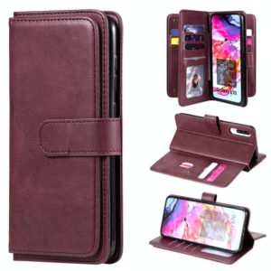 For Samsung Galaxy A70 Multifunctional Magnetic Copper Buckle Horizontal Flip Solid Color Leather Case with 10 Card Slots & Wallet & Holder & Photo Frame(Wine Red) (OEM)