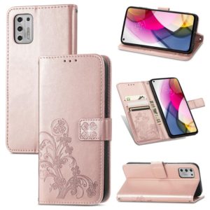 For Motorola Moto G Stylus 2021 Four-leaf Clasp Embossed Buckle Mobile Phone Protection Leather Case with Lanyard & Card Slot & Wallet & Bracket Function(Rose Gold) (OEM)